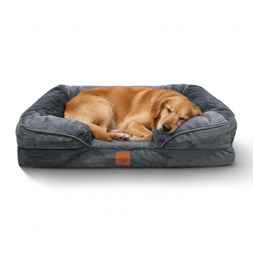 Orthopedic Memory Foam Dog Bed,(76x51x16.5 cm), Removable Washable Cover, Waterproof Liner, Non-Slip Base, Soft Pet Sofa Bed for Dogs & Cats, (Dark Grey,Medium)