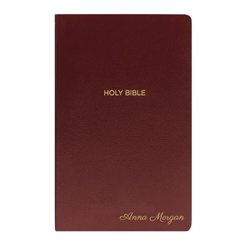 Personalized NKJV Bible Faux Leather Small Print Economy Bible with Custom Name at The Lower Right Side & Red-Highlighted Verses Custom Gift for Christian & Religious Events | Burgundy