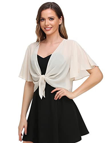 Image of Womens Shrug Chiffon Shawl Wraps Open Front Tie Top Cardigan for Evening Dress