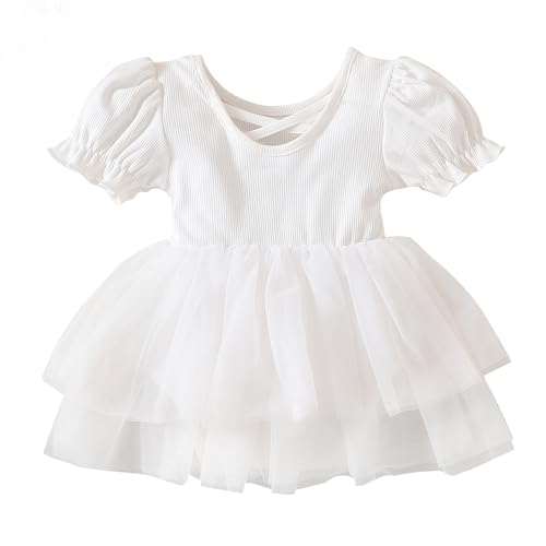 Image of TENTIDE Newborn Baby Girl Romper Dress Ruffle Short Sleeve Solid Casual Tulle Dresses Baby Girl Clothes for Girls 0-24Months