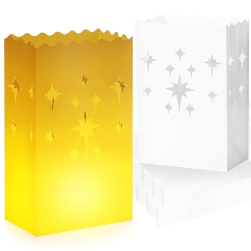 Bolsas luminárias brancas - 50 peças de luminárias de Natal de plástico para atividades ao ar livre, reutilizáveis e à prova d'água, bolsas luminárias (sem velas) para casamento, aniversário, dia das