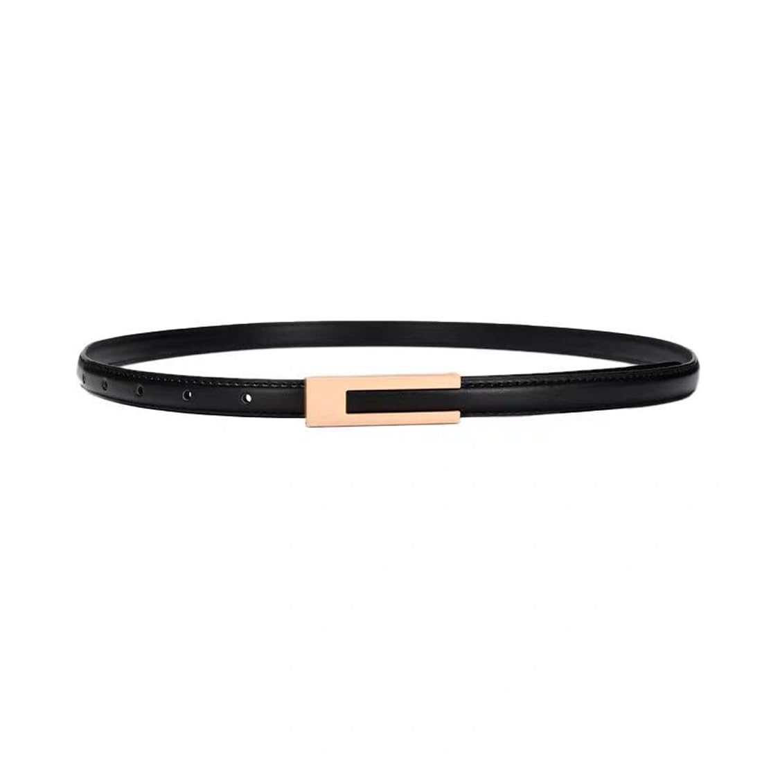 AOWVUTS Women's Skinny Belt Retro Vintage PU Leather Belts Leather Belt with Metal Buckle Adjustable Slim Thin Waistband Ladies Fashion Waist Strap for Jeans Pants Coat Dresses (Black, 105)