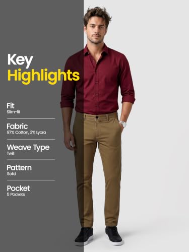 Image of Beyoung Cotton Lycra Classic Fit Chino Pants for Men | Casual Pants | Stretchable Chinos | Slant Pockets | Chino Trousers