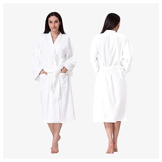Acanva Women's & Men's Terry Robe Plush Cotton Spa Kimono Bathrobe, Medium, White