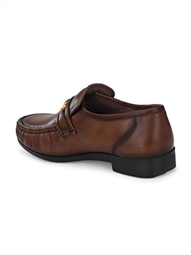 Image of HITZ Men's Brown Leather Slip-On Comfort Shoes