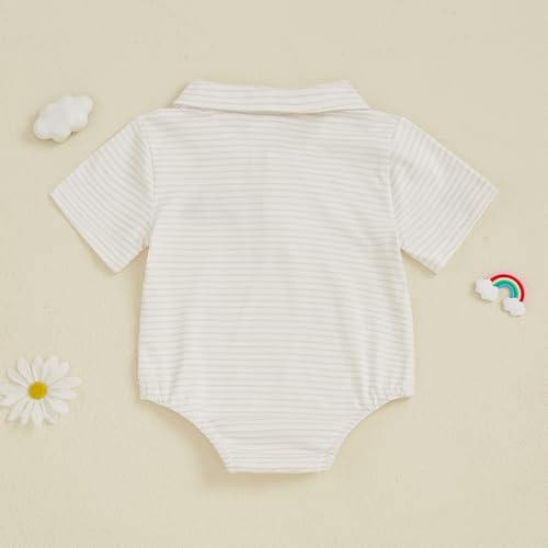 Baby Boy Polo Romper Mallard Duck Button Down Striped T-Shirt Onesie Short Sleeve Collar Bodysuit Summer Outfit3