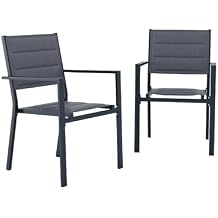 Hipicute Stackable Patio Chairs Set of 2, Outdoor Aluminum Dining Chairs with Armrest 300 Lbs Weight Capacity, Outdoor Patio Furniture Wider Seat for Balcony, Garden, Backyard, Dark Grey