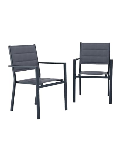 Stackable Patio Chairs Set of 2, Outdoor Aluminum Dining Chairs with Armrest 300 Lbs Weight Capacity, Outdoor Patio Furniture Wider Seat for Balcony, Garden, Backyard, Dark Grey
