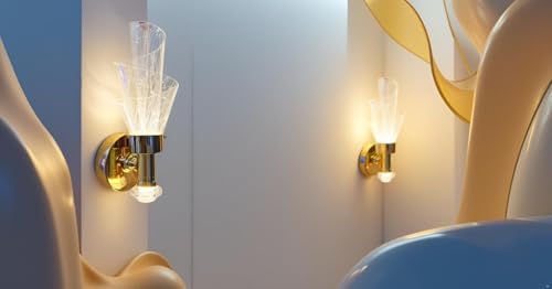 Image of Modern Glass Wall Light | Vintage Brass Finish Wall Sconce | Warm Decorative Wall Lamp for Bedroom, Living Room, Hallway & Bedside