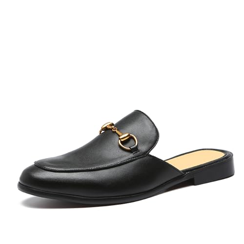 Men's Fashion Leather Slip-On Dress Mules Slippers Loafers Stylish Flats Formal Backless Loafers Work Slides Casual Open Back Sandals