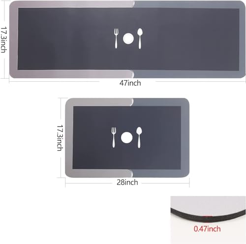 TEKCOOL Anti Fatigue Kitchen Rug Sets 2 Piece Non Slip Kitchen Mats for Floor Cushioned Kitchen Rugs & Mats Waterproof Comfort Standing Mat Runner for Kitchen,Home Office,Sink,Laundry(Line MAT) Rubber