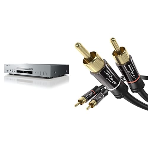 Yamaha CD-S303 CD-Player, Silber & KabelDirekt 1 m Cinch-Kabel, 2 auf 2, Stereo-Audiokabel (Koax-Kabel, RCA-Stecker/Stecker, Analog oder Digital, Schwarz)
