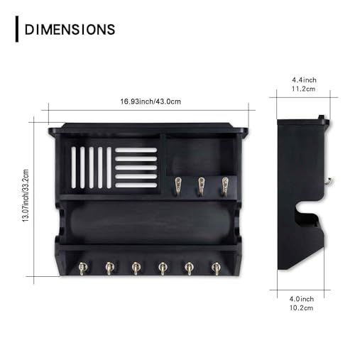 Maranon Key Holder for Wall, Mail Organizer Wall Mounted, Mail and Key Holder with Key Hooks, Pine Wood Black by Maranon - Image 5