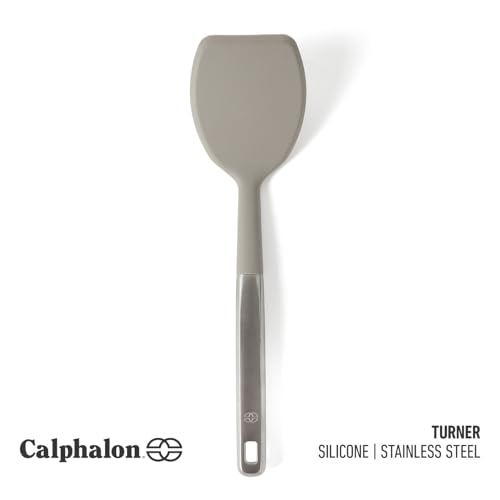 Image of Calphalon Prime Solid Turner, Cooking Spatula, Kitchen Spatula, Stainless Steel Turner with Taupe Silicone Head High-Heat Resistant for Nonstick Cookware, Ergonomic Handle for Easy Turning