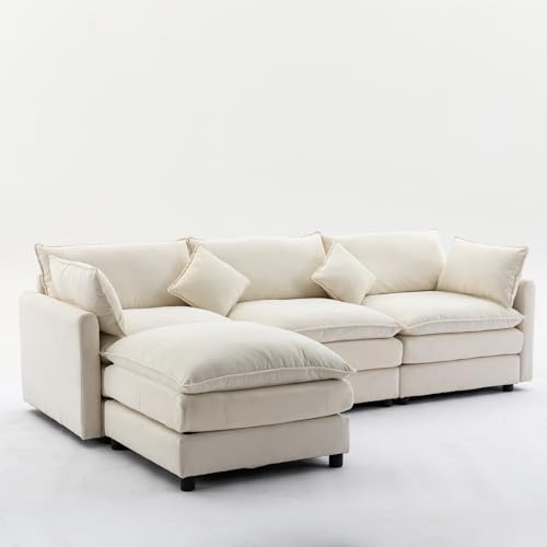 Image of Dolonm L Shaped Sofa Modern Beige Sectional Couches for Living Room Extra Large Cloud Couch 3 Seater Upholstered Sofa with Ottoman, 101 Inch Wide