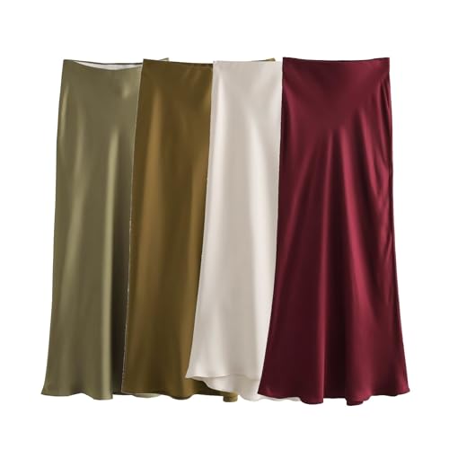 Satin Skirt Women Satin Midi Skirt High Waist Straight Long Skirts Summer Bodycon Female Holiday Casual Streetwear2