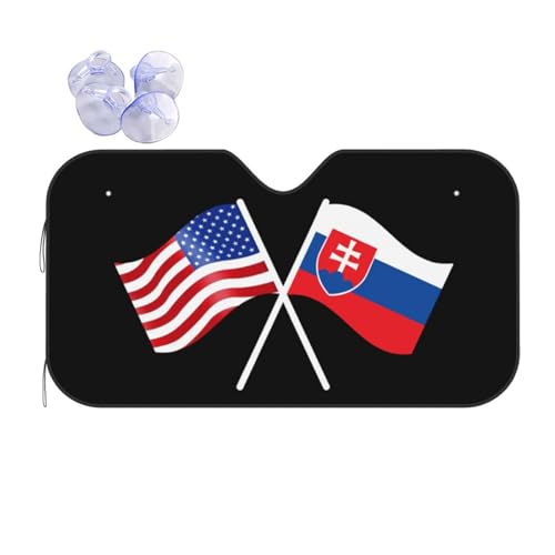 OKLRYNBV Windshield Sun Shade for Car Durable Bubble Aluminum Film Material American and Slovakia Flag Car Sun Visor, Small, Black