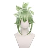 XiongXiongLe Anime Wig Cosplay Genshin Impact 2 Tone Kuki Shinobu Wig Green One-piece Fluffy Ponytail Hair High Temperature Silk Wig for Girl Boy Party Cos Festival Christmas Halloween(Kuki Shinobu)