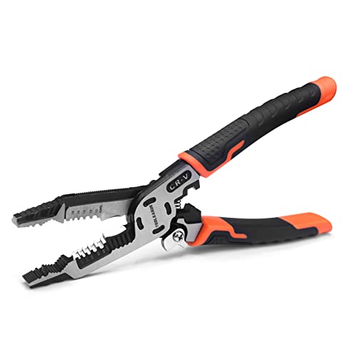 TOOLEAGUE 9-in-1 Wire Stripper Tool, Cable Cutters, C-RV Multifunctional Needle Nose Pliers for Electric Cable Stripping Cutting and Crimping