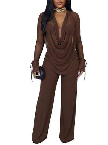 AWASIR Women Sexy Sheer Mesh Two Piece Set See Through Cover Up Outfits