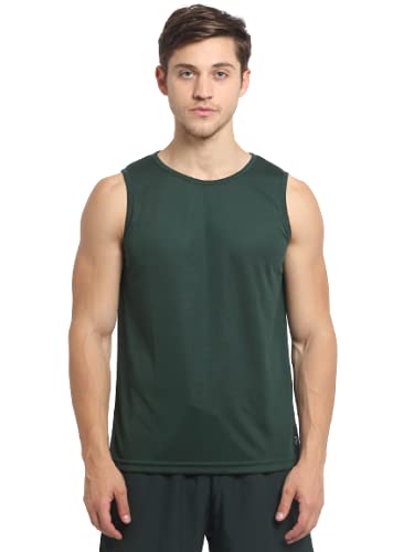 PERFKT-U Mens Solid Round Neck Hydra-Cool Antimicrobial Running Tank T-Shirt…