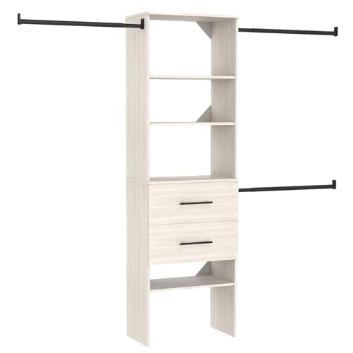 ClosetMaid SuiteSymphony 25-Inch Closet System Tower with (3) Hang Rods, and (2) Drawers, White Timber