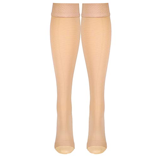 Image of Truform 30-40 mmHg Compression Stockings for Men and Women, Knee High Length, Dot-Top, Open Toe
