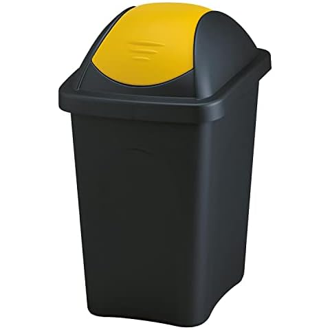 Home Centre Swing Lidded Top Plastic Waste Bin 30 Litre Yellow-Black Recycling General Trash Paper Recycled Rubbish Colour Code Management Container Premium Quality Safe Dustbin Made in Italy Cover