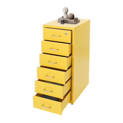 BRRIDE Aktenschrank Abschließbar, Rollcontainer mit 6 Schubladen, Metall Bürocontainer Schubladenschrank Rollschrank Rollwagen, Schmaler Schrank mit Cue-Kartenschlitz für Home-Office (Gelb) BRRIDE Aktenschrank Abschließbar, Rollcontainer mit 6 Schubladen, Metall Bürocontainer Schubladenschrank Rollschrank Rollwagen, Schmaler Schrank mit Cue-Kartenschlitz für Home-Office (Gelb)