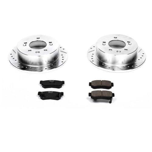 Image of PowerStop Rear Brake Kit for Hyundai Elantra 2007-10 - Drilled and Slotted Disc Rotors with Carbon-Fiber Ceramic Brake Pads Replacement, K5210