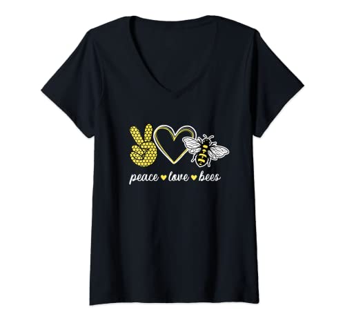 Mujer Peace Love Bees Spring Flower Cottage Core Save The Bees Camiseta Cuello V