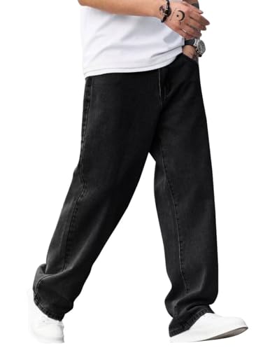 Image of ALLABREVE Men's Baggy Hip Hop Jeans Y2k Wide Leg Denim Pants Relaxed Fit Skater Trousers Streetwear