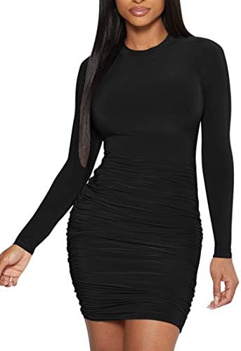 Mokoru Women's Sexy Long Sleeve Ruched Bodycon Party Mini Dress
