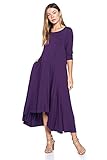 12 Ami Solid 3/4 Sleeve Pocket Loose Maxi Dress Purple L
