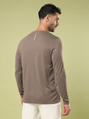 Image of TECHNOSPORT Men Polyester Self Design Chest Print Slim Fit Long Sleeve T-Shirt for Gym, Workout and Regular Use with SPF50+