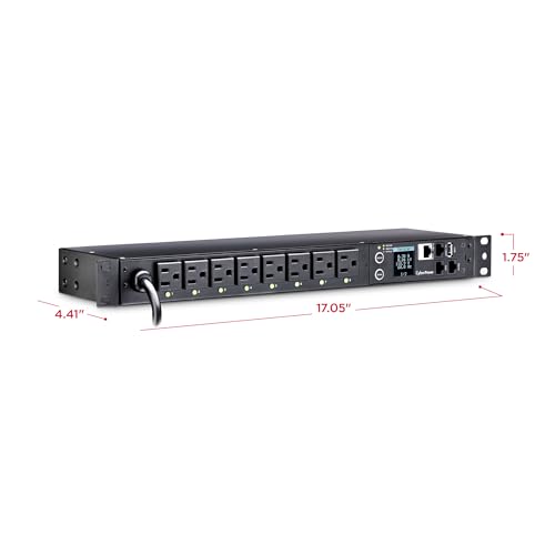Image of CyberPower PDU41001 Switched PDU, 100-120V /15A (Derated to 12A), 8 Outlets, 1U Rackmount | Switched Network-Managed 1u Pdu, 8 Nema 5-15r Outlets, 12 Ft Cord, LCD, Snmp, 3-Yr Warranty