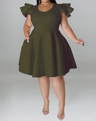 Image of Women's Plus Siz Cape Sleeve Stretchy A-Line Cocktail Party Dress Pockets