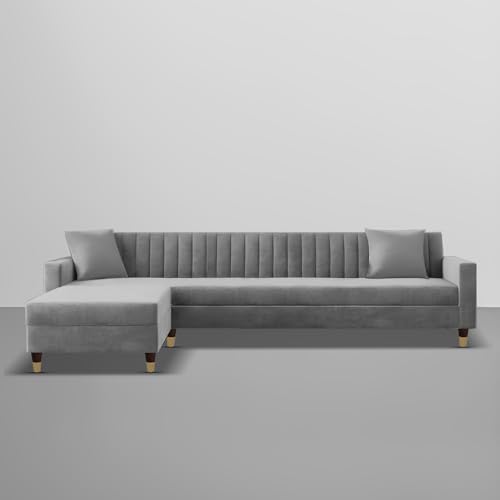 Image of Casaliving Garcia LHS 6 Seater L Shape Sofa Set for Living Room (Dark Grey Colour) Premium Fabric Sofa
