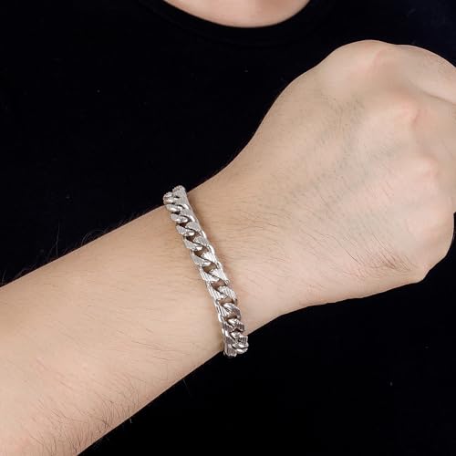 Dankadi Italian Men 925 Sterling Silver Bracelet 8-10-12MM Solid Miami Cuban Link Curb Chain 7" 7.5" 8" 8.5" 9" 9.5" 10" Bangle Man Jewelry Gift