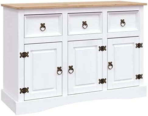 vidaXL Solid Wood Mexican Pine Sideboard Corona Range Home Furniture Living Room Hallway Bedroom Side Drawer Storage Cabinet Cupboard Low Board White