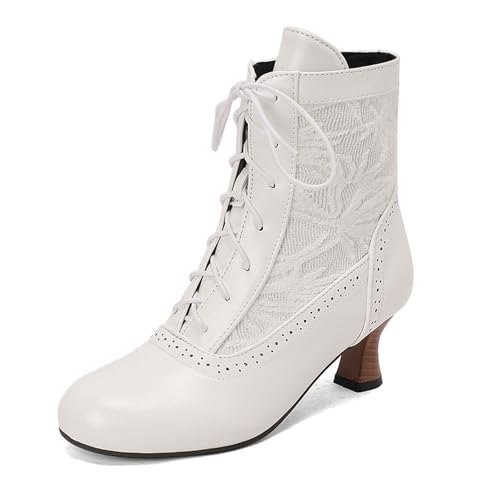 Image of Generisch 2025 Foreign Trade Large Size Women's Boots Lace Up Thick Heel Lace Boots Western Punker Men, White, 6 UK