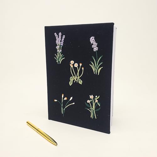 Image of Punch Studio Kelly Green Delicate Floral Black Embroidered Hardcover Fabric Journal with 192 Pages, 6 inch x 8.5 inch (43975)
