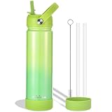 Picture of Insulated Stainless Steel Water Bottle with Straw, Ceramic-Lined, BPA-Free & Leak-Proof, 24 oz, Neon Dew