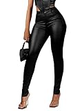 Avanova Women Faux Leather High Waist Sexy Leggings Stretchy Skinny Pants Black Medium