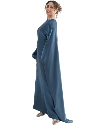 Image of Dubai Bat Sleeve Dress Shiny Robe for Women Muslim 1pc Abaya Eid Prayer Clothes Soft Dubai Travel Party Dress Maxi Abaya
