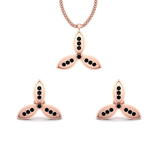 Juego de colgantes de pétalos de diamante negro oro rosa de plata 925