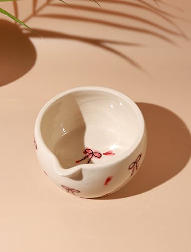 Image of Craftribal Handmade Ceramic Ribbon Matcha Bowl with Whisk Holder - Pottery Chawan for Japanese Tea Ritual, Matcha Lovers & Gifting|Bowl - 5.5 inches|Holder-2.5 inches|Design-Ribbon