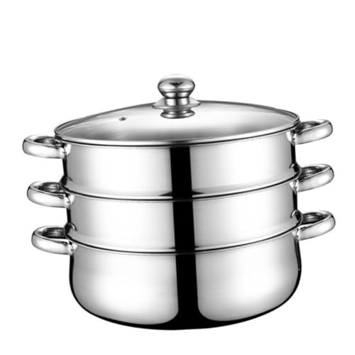 CIYODO Olla Caliente De Vapor De Acero Inoxidable 30 Cm Triple Capa Ideal Para Sopas y Alimentos