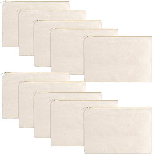 10 bolsas de cosméticos multiusos con cierre, bolsa de lona de viaje, bolsa de aseo de bricolaje, bolsa de lápices (L, beige)