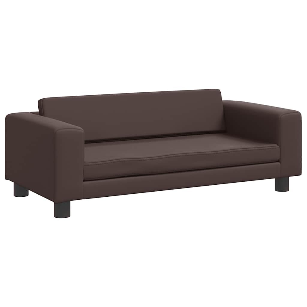 Sofa dziecięca z taboretem brązowa ze sztucznej skóry i pianki, 100 x 50 x 30 cm, dla dzieci w wieku od 3 do 6 lat, z ramą z drewna sosnowego i nośnością 50 kg